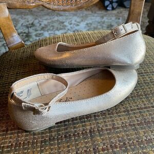 American Eagle Girls Gold Sparkle Ballet Flats Sandals Ankle Strap Size 13